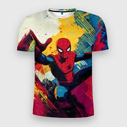 Футболка спортивная мужская Человек паук висит на паутине, цвет: 3D-принт