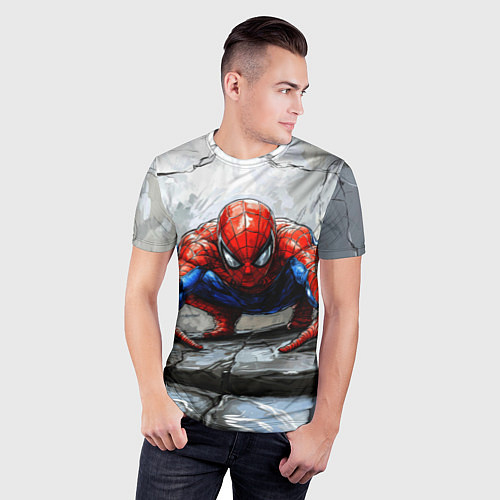 Мужская спорт-футболка Человек-паук палзет на стене / 3D-принт – фото 3