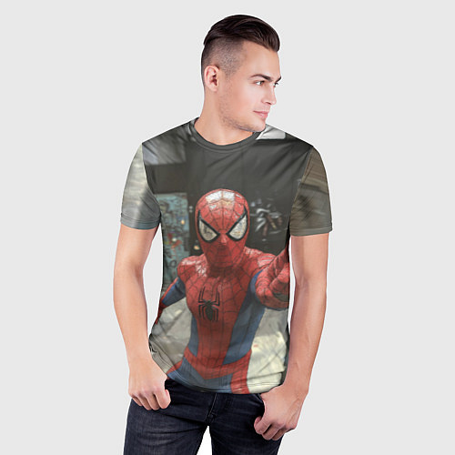 Мужская спорт-футболка Человек паук предупреждает / 3D-принт – фото 3