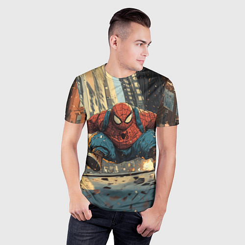 Мужская спорт-футболка Маленький толстый человек-паук / 3D-принт – фото 3
