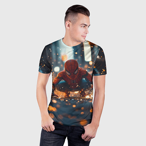 Мужская спорт-футболка Человек паук и золотая пыльца / 3D-принт – фото 3