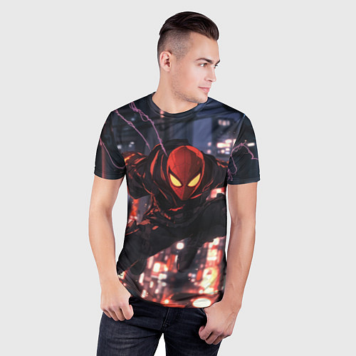 Мужская спорт-футболка Человек паук в черном / 3D-принт – фото 3