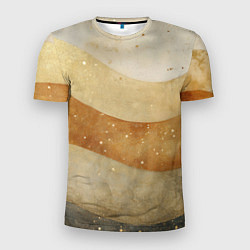 Мужская спорт-футболка Бежево-золотые полосы с блестками