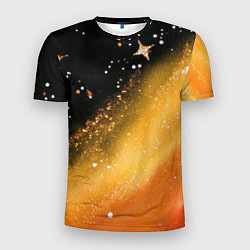 Мужская спорт-футболка Черно-оранжевая блестящая текстура