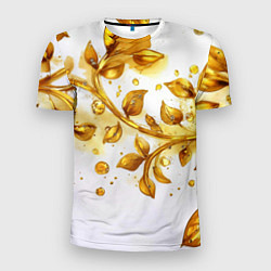 Футболка спортивная мужская Золотые листья на белом, цвет: 3D-принт