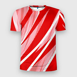 Мужская спорт-футболка Красно-белый абстракция с полосами