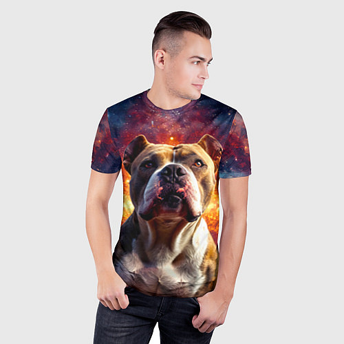 Мужская спорт-футболка Американский булль в космосе / 3D-принт – фото 3