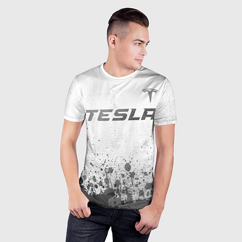 Мужская спорт-футболка Tesla - white gradient посередине / 3D-принт – фото 3