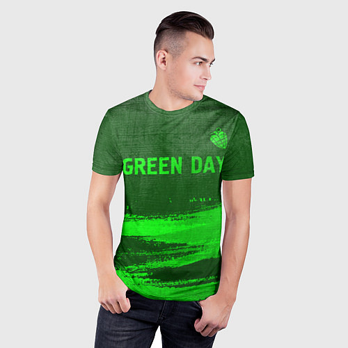 Мужская спорт-футболка Green Day - green gradient посередине / 3D-принт – фото 3