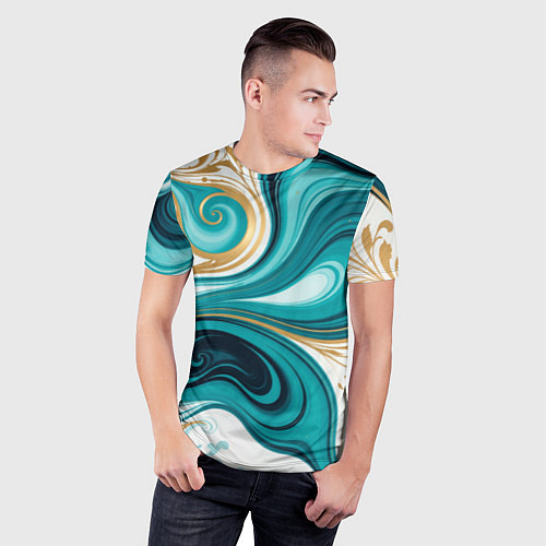 Мужская спорт-футболка Бирюза и золото / 3D-принт – фото 3
