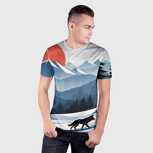 Мужская спорт-футболка Лиса в горах / 3D-принт – фото 3