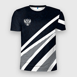 Мужская спорт-футболка Герб России тёмно-синий с белым