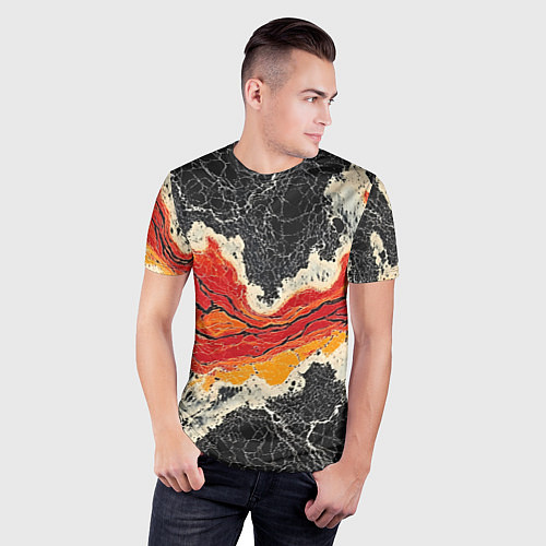 Мужская спорт-футболка Красно-черная потертая текстура / 3D-принт – фото 3