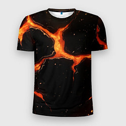 Мужская спорт-футболка Оранжевый разлом на черной текстуре