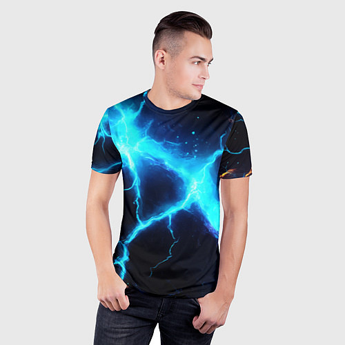 Мужская спорт-футболка Голубой разлом из молний / 3D-принт – фото 3