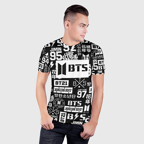 Мужская спорт-футболка Bangtan Boys pattern black / 3D-принт – фото 3