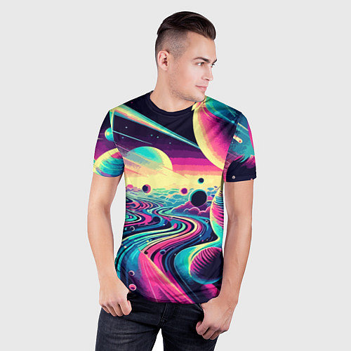 Мужская спорт-футболка Неоновый разноцветный космос / 3D-принт – фото 3