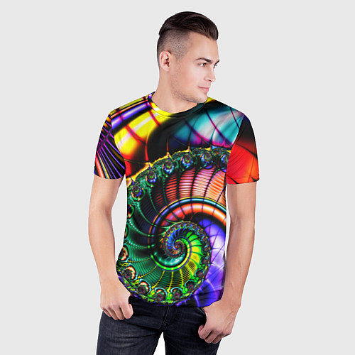 Мужская спорт-футболка Фрактальный узор неоновый / 3D-принт – фото 3