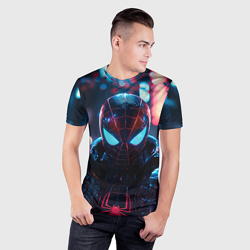 Мужская спорт-футболка Человек-паук в вечернем городе / 3D-принт – фото 3