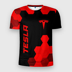 Мужская спорт-футболка Tesla - red gradient вертикально