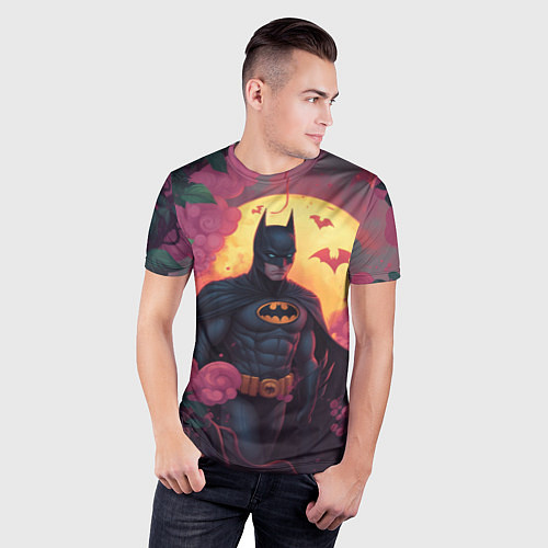 Мужская спорт-футболка Бэтмен и дерево с цветами / 3D-принт – фото 3
