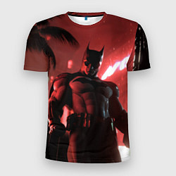Футболка спортивная мужская Бэтмен красный ночной город, цвет: 3D-принт