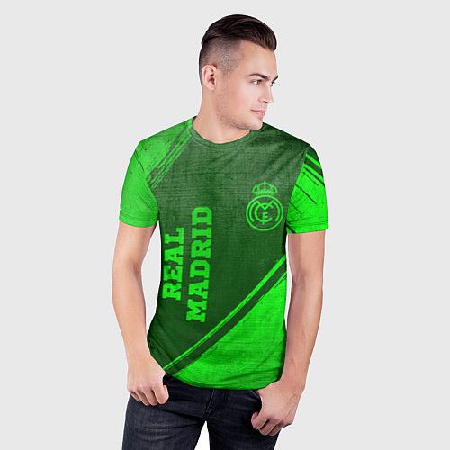 Мужская спорт-футболка Real Madrid - green gradient вертикально / 3D-принт – фото 3