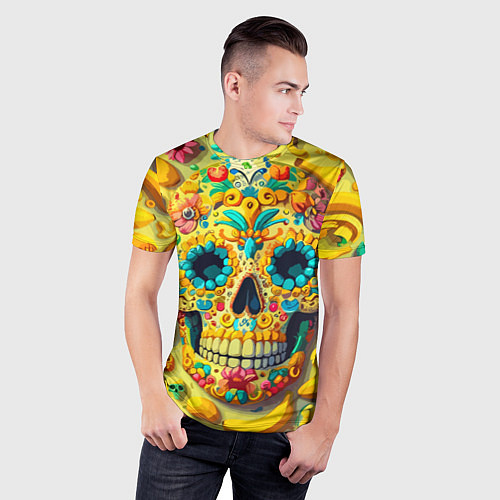 Мужская спорт-футболка Красочный летний паттерн с черепом - нейроарт / 3D-принт – фото 3