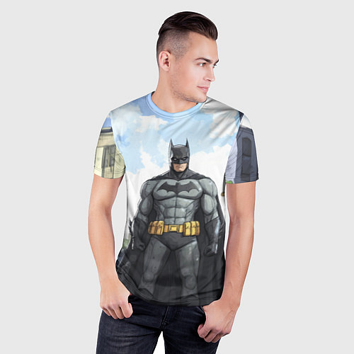Мужская спорт-футболка Бэтмен стоит на улице / 3D-принт – фото 3