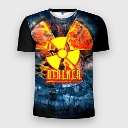 Футболка спортивная мужская Stalker огненное лого чернобыль, цвет: 3D-принт