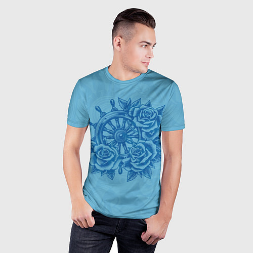 Мужская спорт-футболка Штурвал и три розы / 3D-принт – фото 3