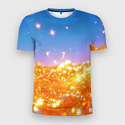 Футболка спортивная мужская Золотые шарики на голубом фоне, цвет: 3D-принт