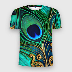 Мужская спорт-футболка Зеленые перья павлина