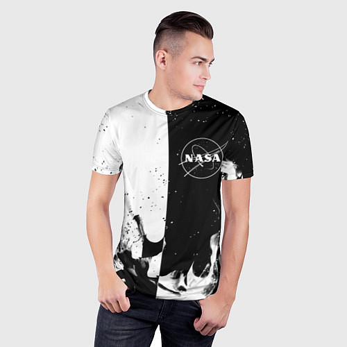 Мужская спорт-футболка Nasa черно белый огонь / 3D-принт – фото 3