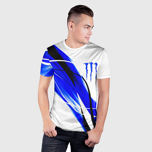 Мужская спорт-футболка Monster energy линии абстракции / 3D-принт – фото 3