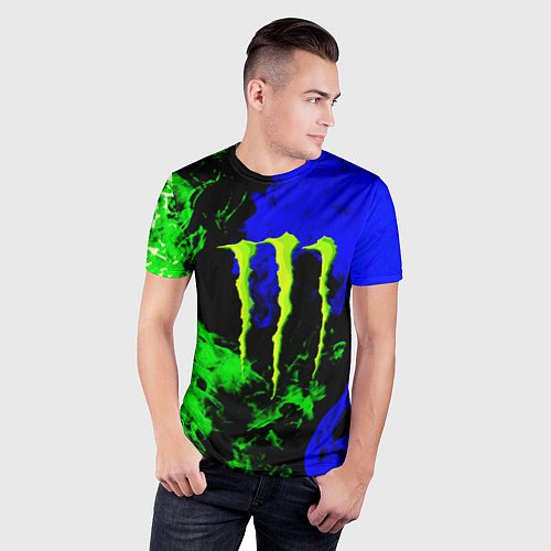 Мужская спорт-футболка Monster energy кислотный огонь / 3D-принт – фото 3