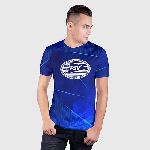 Мужская спорт-футболка PSV blue poly / 3D-принт – фото 3