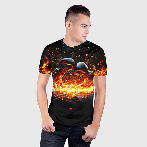 Мужская спорт-футболка Кикбоксеркие перчатки в огне / 3D-принт – фото 3