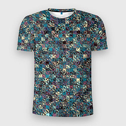 Мужская спорт-футболка Бордово-голубой квадратный паттерн