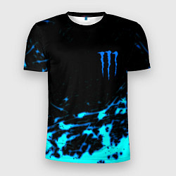 Мужская спорт-футболка Monster energy голубые краски