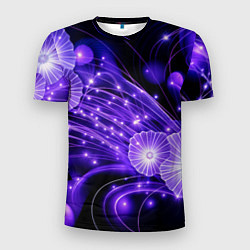 Футболка спортивная мужская Силуэты цветов на темном фоне - фиолетовое свечени, цвет: 3D-принт