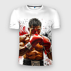 Футболка спортивная мужская Тайский боксер на белом, цвет: 3D-принт