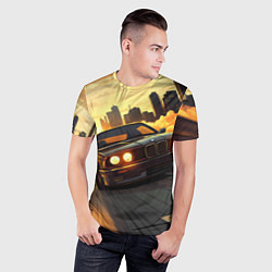 Футболка спортивная мужская БМВ на фоне заката, цвет: 3D-принт — фото 2