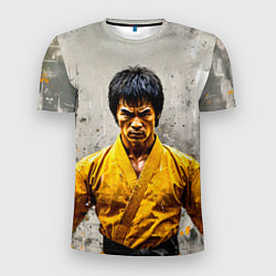 Футболка спортивная мужская Брюс Ли на сером, цвет: 3D-принт