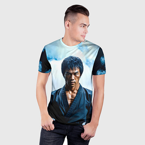 Мужская спорт-футболка Брюс Ли в дыму / 3D-принт – фото 3