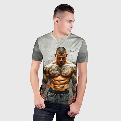 Мужская спорт-футболка Дастин Порье на сером / 3D-принт – фото 3