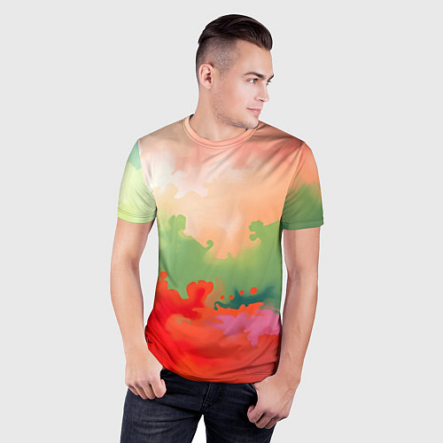 Мужская спорт-футболка Красные и зеленые облака / 3D-принт – фото 3