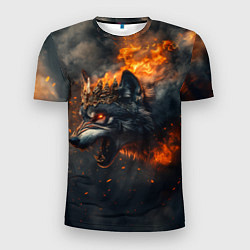Футболка спортивная мужская Волк в огне и дыме, цвет: 3D-принт