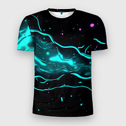 Футболка спортивная мужская Голубые неоновые волны текстура, цвет: 3D-принт