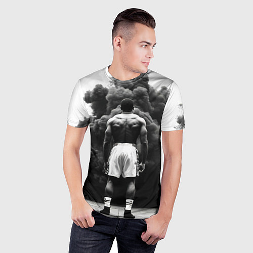 Мужская спорт-футболка Мухаммед Али в черном дыму / 3D-принт – фото 3
